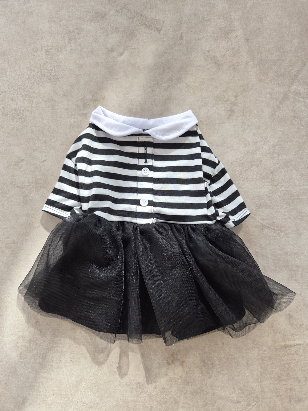 Wednesday Addams Striped Dog Dress Costume with Tulle Tutu Skirt - Size S